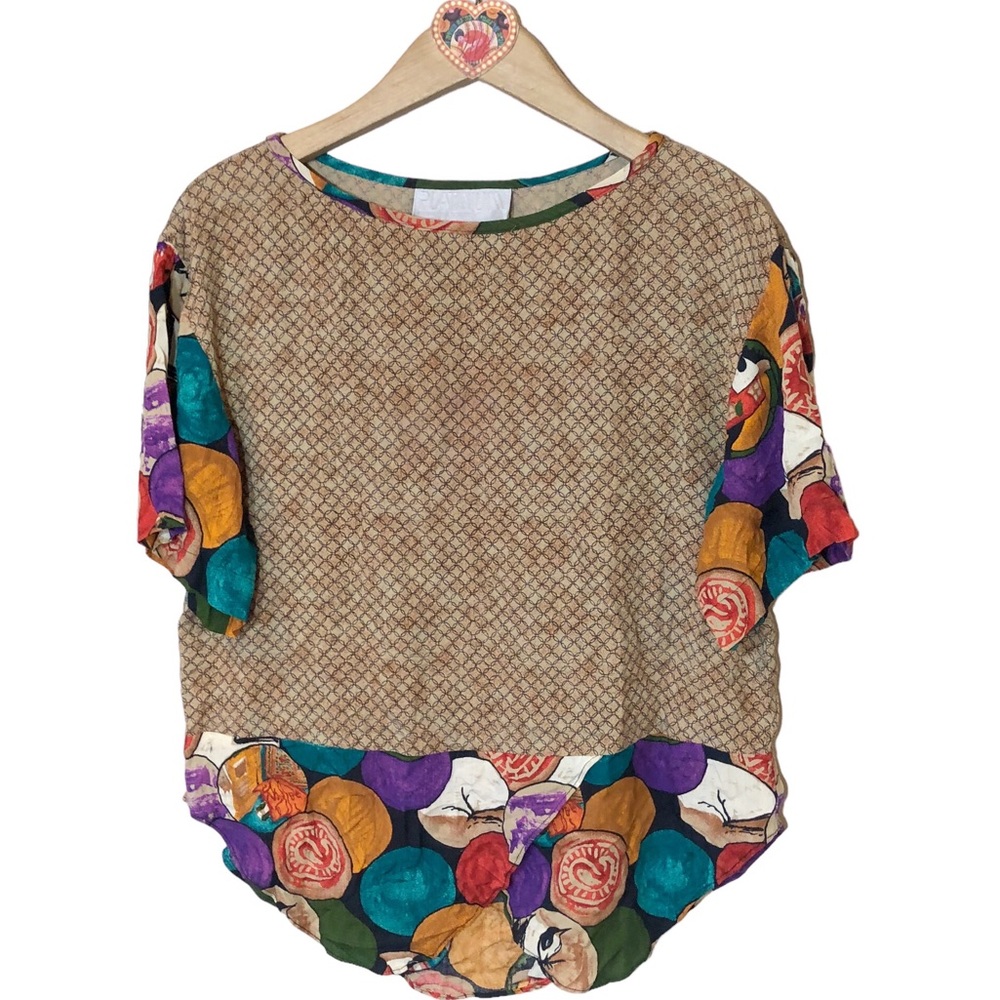 Vintage Platinum By Dorothy Schoelen mixed print rayon top